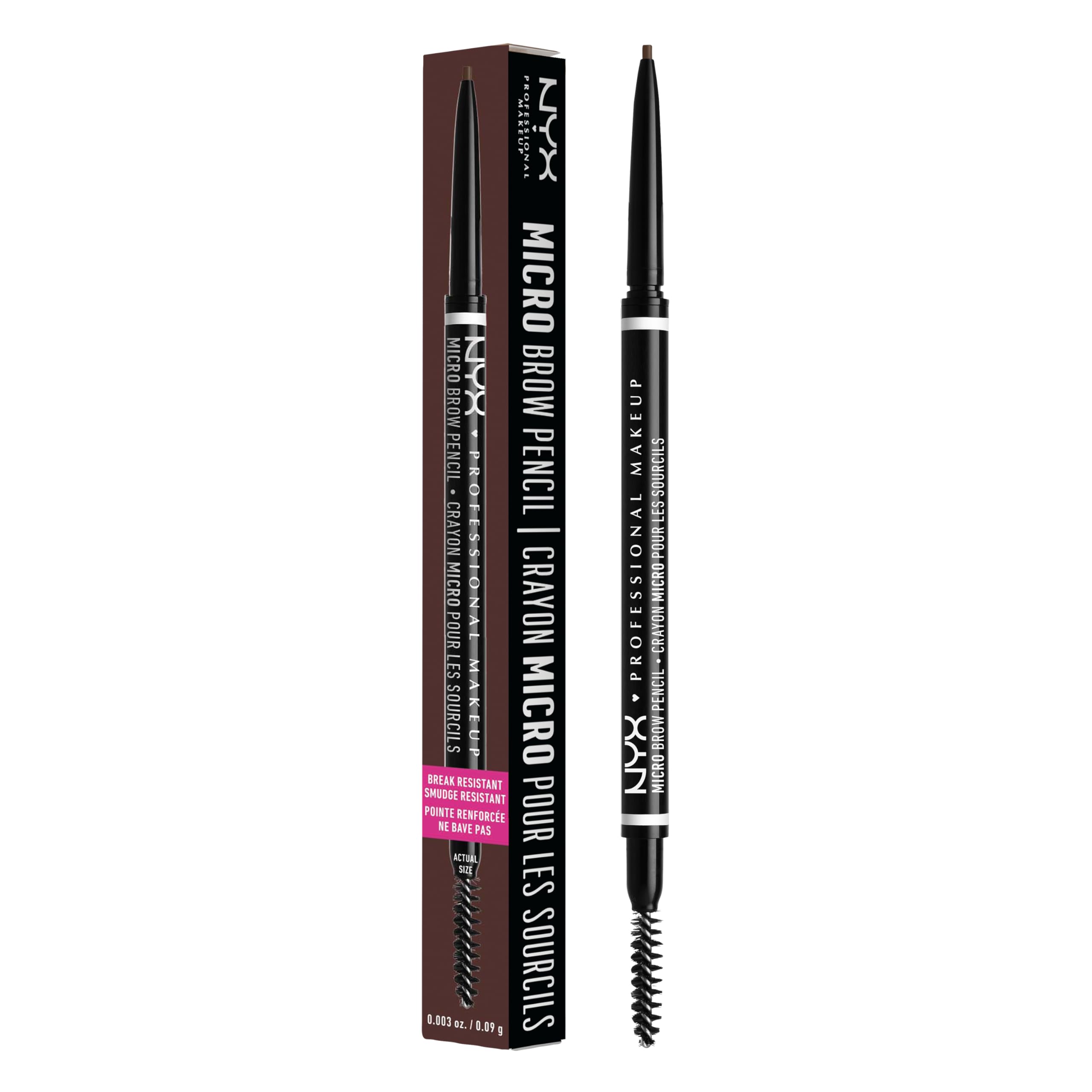 NYX Professional Makeup Brow Pencil Micro Brow Dual Ended Spoolie, Brunette