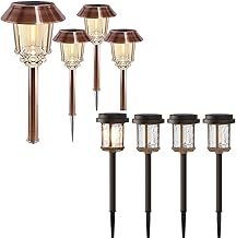 XMCOSY+ Solar Garden Lights - 4 Pack Pathway Light Glass Solar Powered Lighting 4 Pack Pathway Lights Waterproof