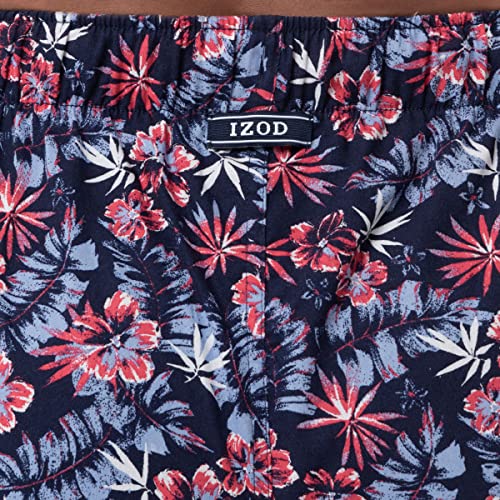 Izod Men's Relaxed Fit Cotton Printed Poplin Drawstring Sleep Pant, Navy/Red, Large #TOP3