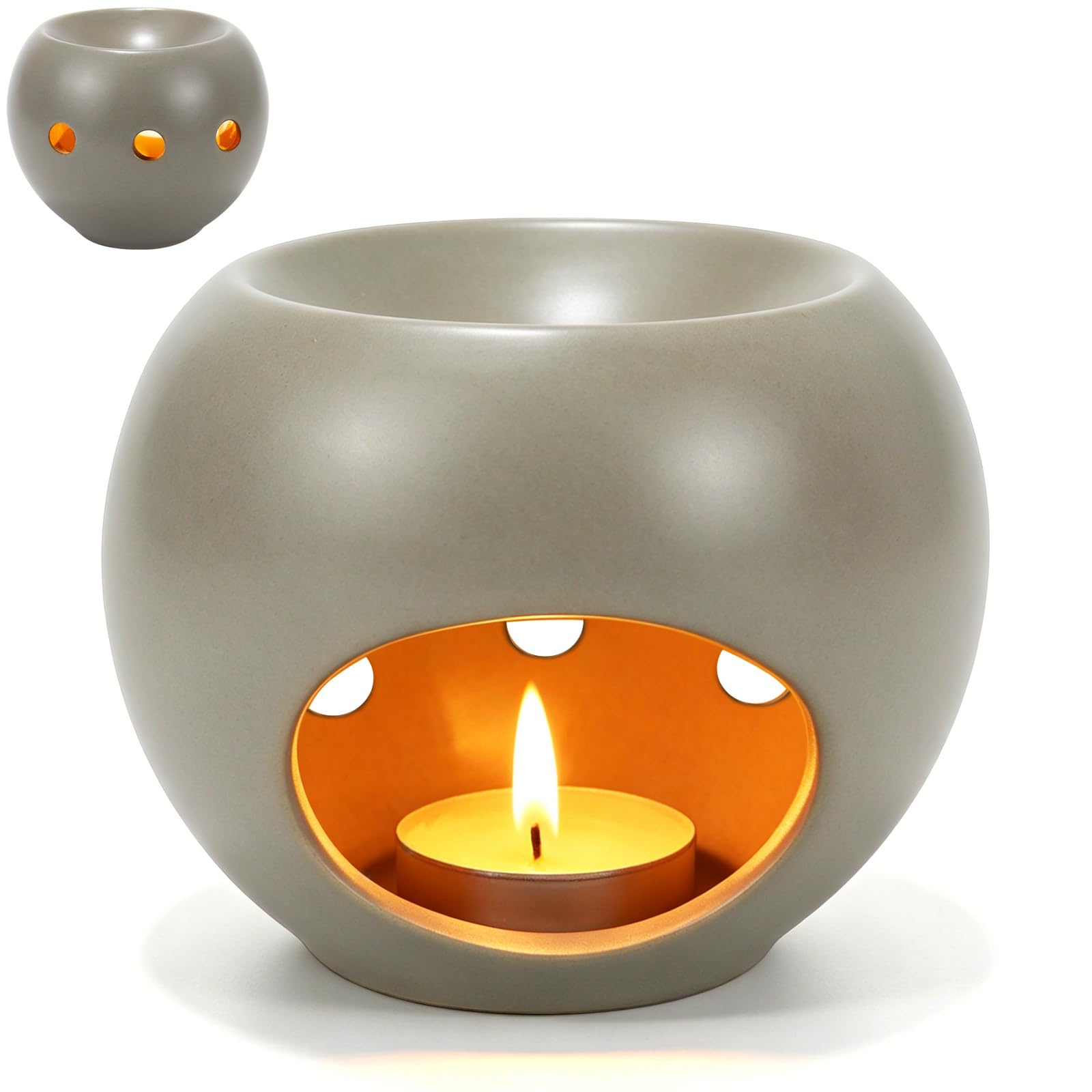 Quemador Aceites Esenciales, Quemador Wax Melts – Lámpara Perfumada De Cerámica para Aceite Esencial Y Cera Perfumada, Calientaceras para Aceites Esenciales (Gris)