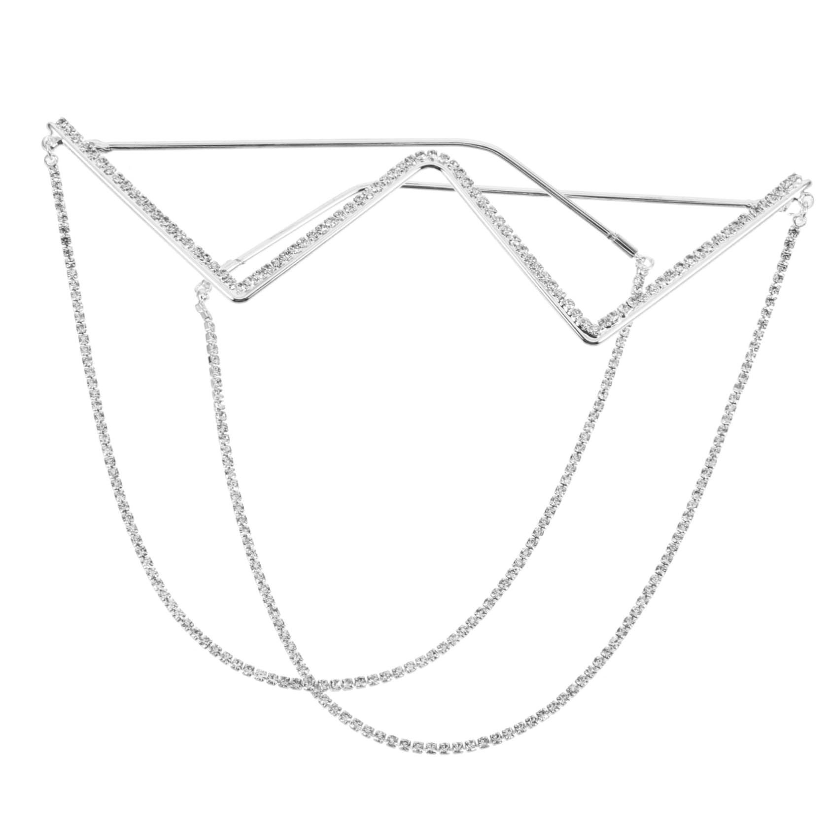 FOMIYES Retro Chain Glasses Half Frame Eyeglasses Frame for Women with Rhinestone