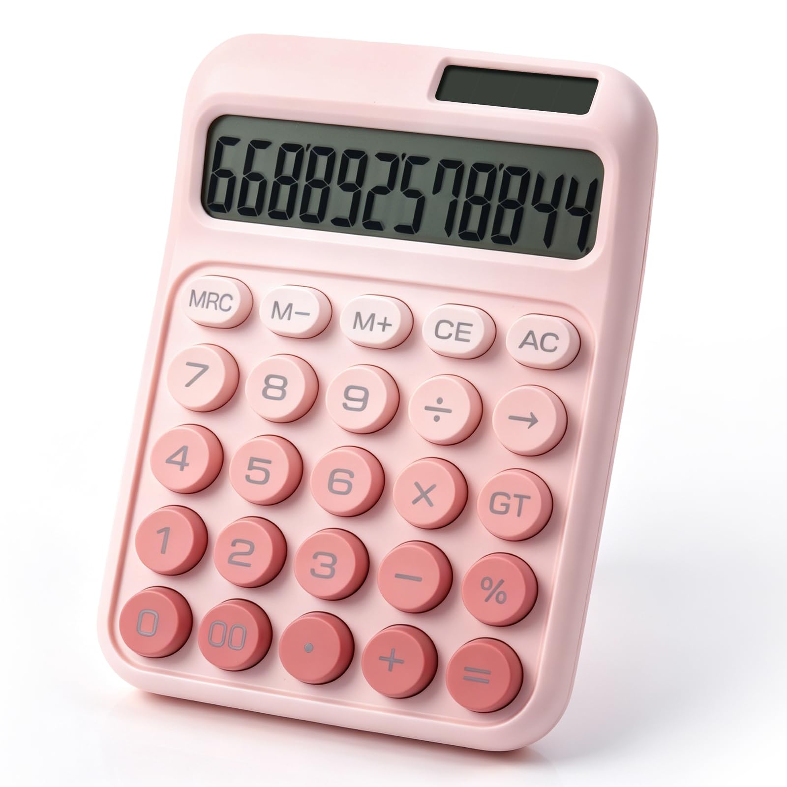 GAOHUI Calculator, 12 Digit Solar Battery Desk Calculator with LCD Display and Big Round Buttons, Pink Calculators Large for Office Home School Work