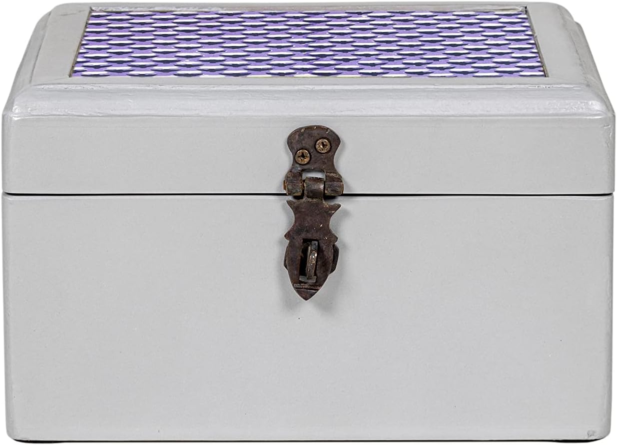 CONTRAST LIVING Vensun Wooden Decorative Jewellery Painted Box with Cotton Fabric on top (Fabric Colour-Purple) (Small, Grey)
