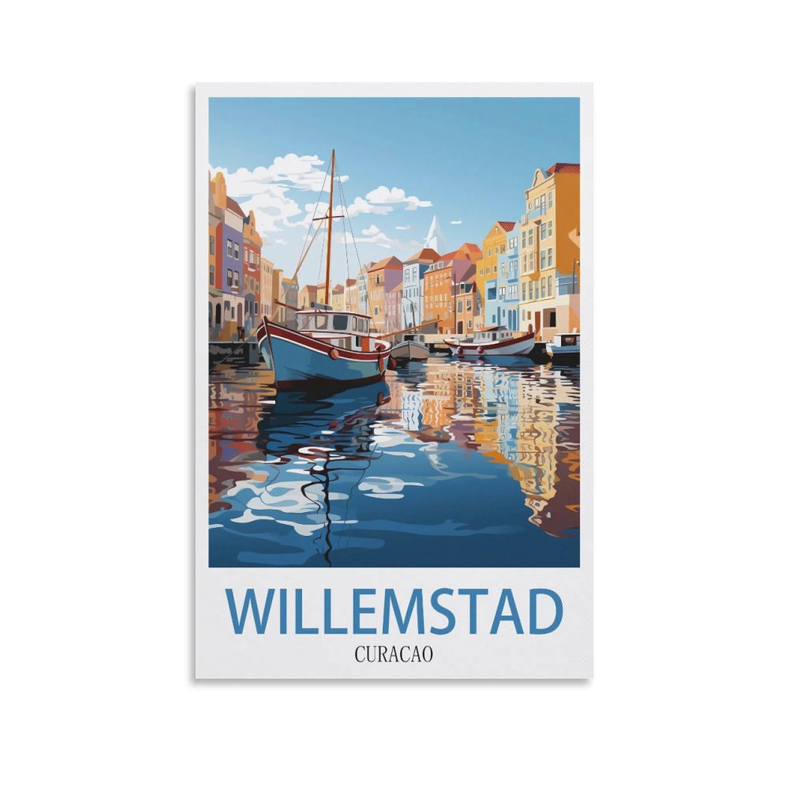 EZMLFA Paint by Numbers for Adults，Willemstad CuracaoPosters Coast Easy Paint by Numbers for Beginner,Acrylic Watercolor Paint by Number for Kids Gift Decor 40x50CM