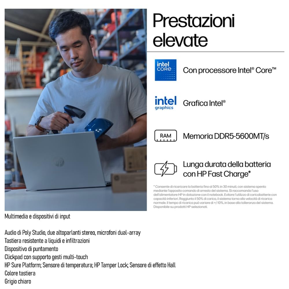 HP ProBook Notebook Intel Core5 120U 10Core 5.00 GHz SSD 512Gb Ram DDR5 16Gb Display 14" IPS FHD+ WUXGA USB-C Fingerprint