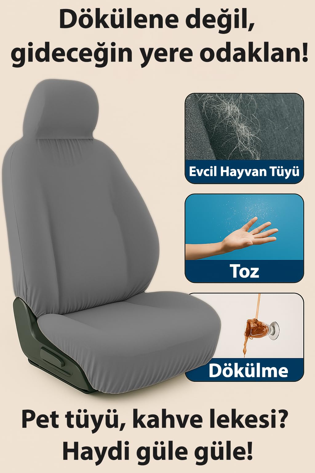 Kusursuz oturan Skoda Scala ile uyumlu oto koltuk kilifi ile konforu dorukta yasayin Gri