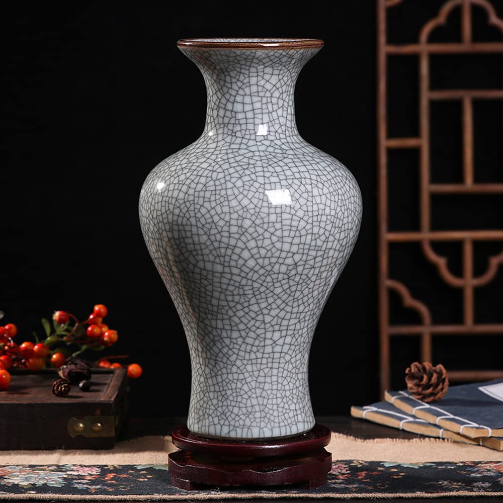 asdchZen Chinoiserie Jingdezhen Ceramic Handicraft Vase Chinese Antique Cracked Glaze Porcelain Living Room Home Decoration Collection Gifts,E