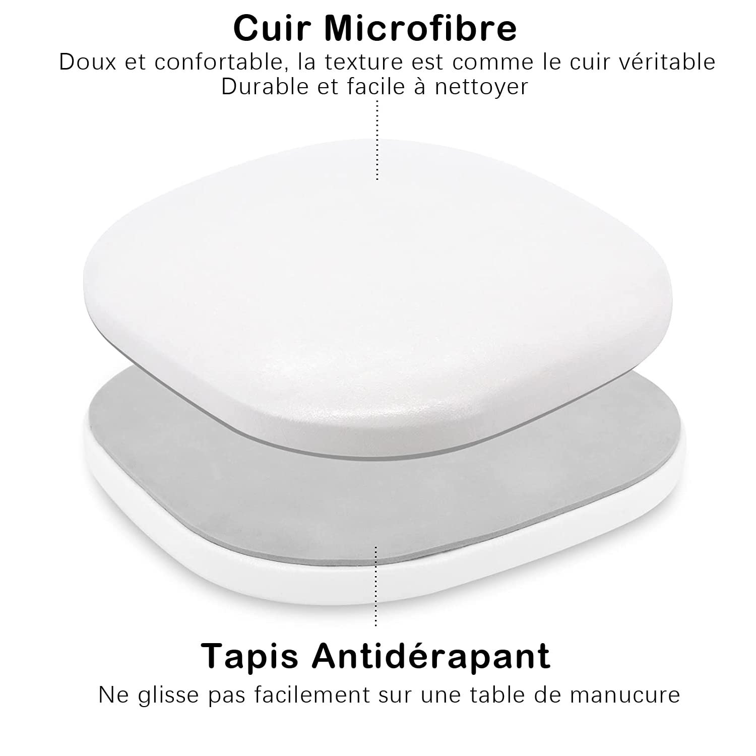 Coussin Repose-main à Ongles Manucure, Repose - Coude en Fibre de Cuir pour Bureau, Repose - Poignet Manucure Support Pad Antidérapant (Blanc)