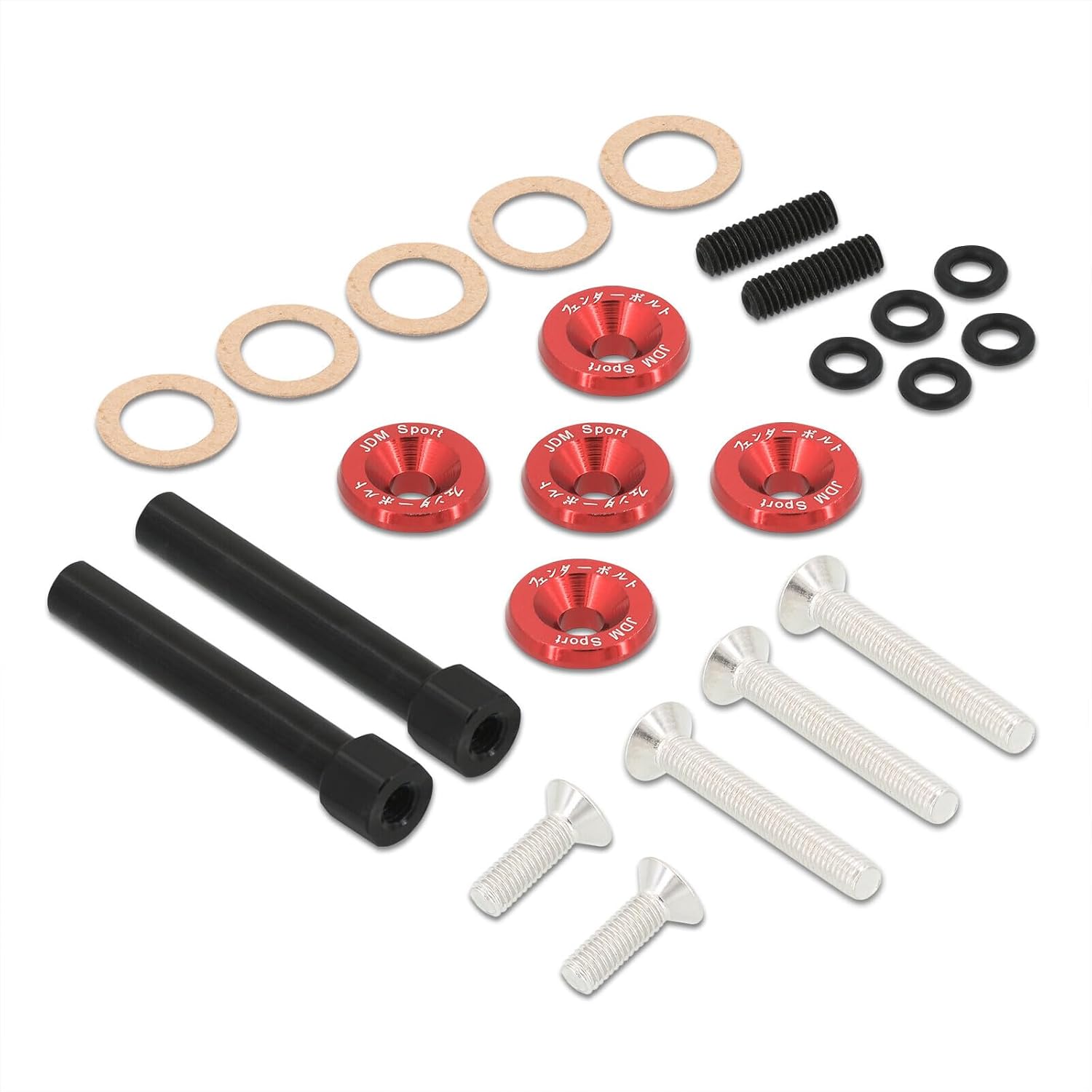 AJP Distributors JDM D-Series D15 D16 Low Profile Valve Cover Cap Cup Washers Bolts Aluminum Engine Motor Dress Up Kit Red Compatible/Replacement For Civic CRX Del Sol EF EG EK EF9 EG6 EK9