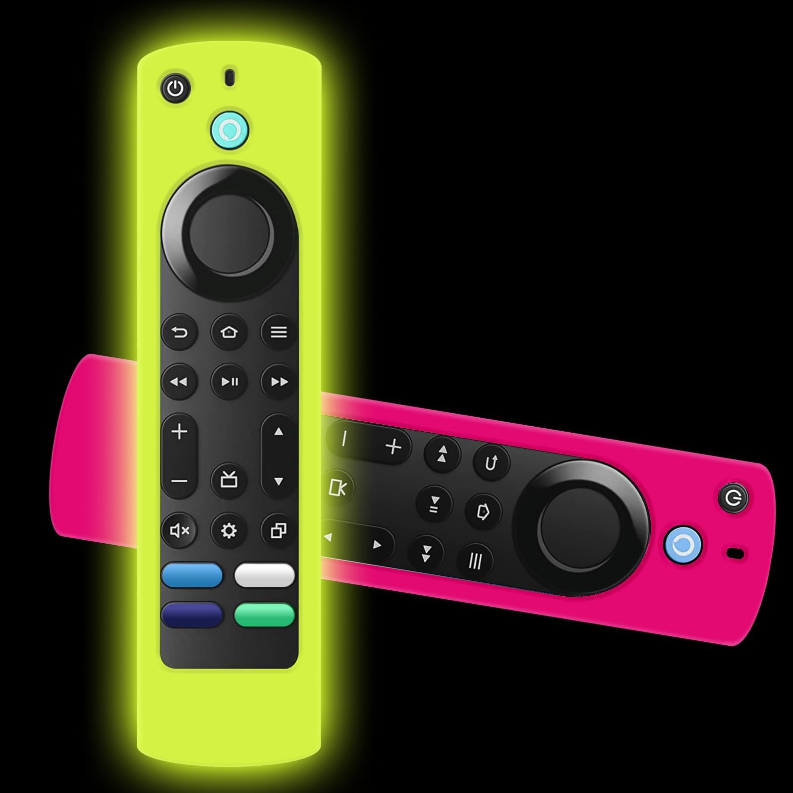 Confezione da 2 cover di ricambio compatibili con telecomando Toshiba e Insignia Fire TV, custodia in silicone che si illumina al buio per CTRC1US21 NS-RCFNA-21 (giallo brillante e rosso rosa)