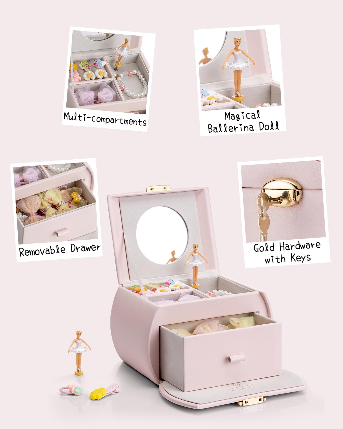 Vlando Carillon portagioie con ballerina girevole, custodia per gioielli con serratura, per bracciali, anelli, collane, regalo per bambini