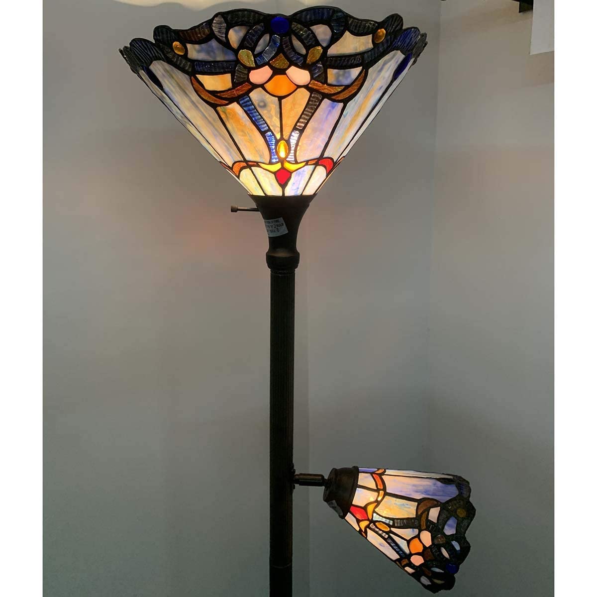Buy Bieye L10686 Baroque Tiffany Style Stained Glass Torchiere Floor Lamp Double Lit with 14
