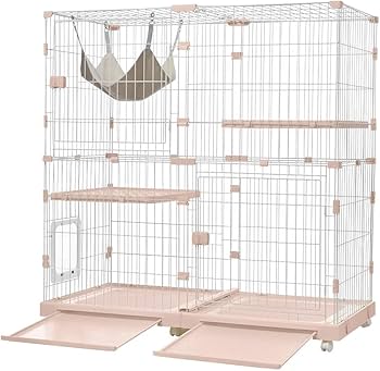 Amazon.co.jp: Purlove 猫 ケージ キャットケージ 2段 幅広設計 自由