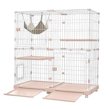 Amazon.co.jp: Purlove 猫 ケージ キャットケージ 2段 幅広設計