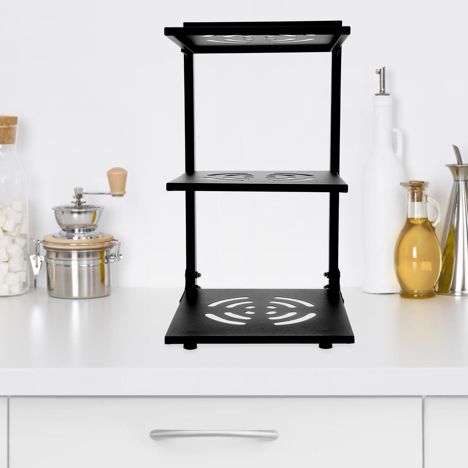 Healeved Organizzatore per Pentole e Padelle in Acciaio al Carbonio Nero, Scaffale a 3 Livelli Portata Elevata e Spazi Regolabili per Armadietto Cucina e Bagno