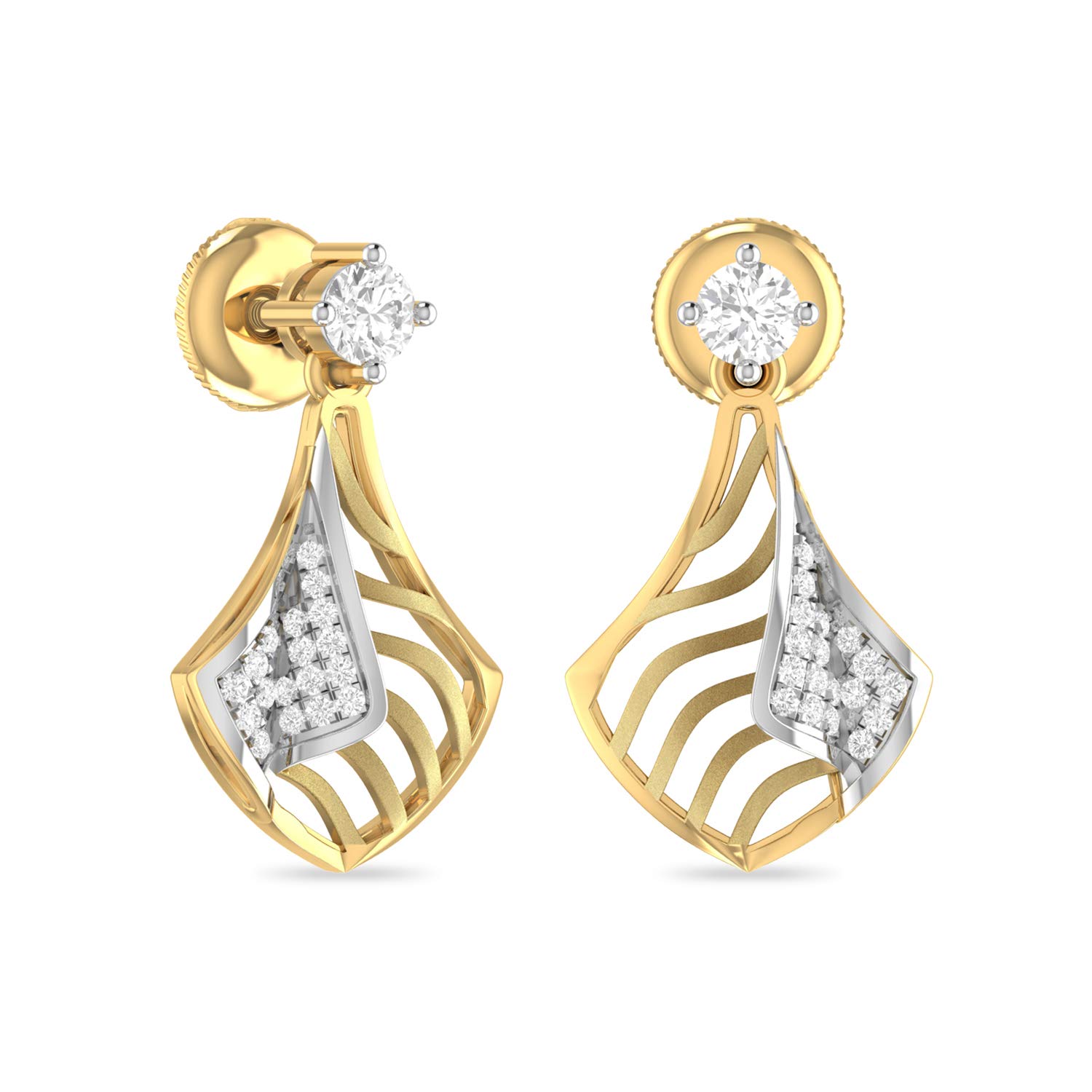 Yellow Gold and Diamond Stud Earrings for Women-image-17