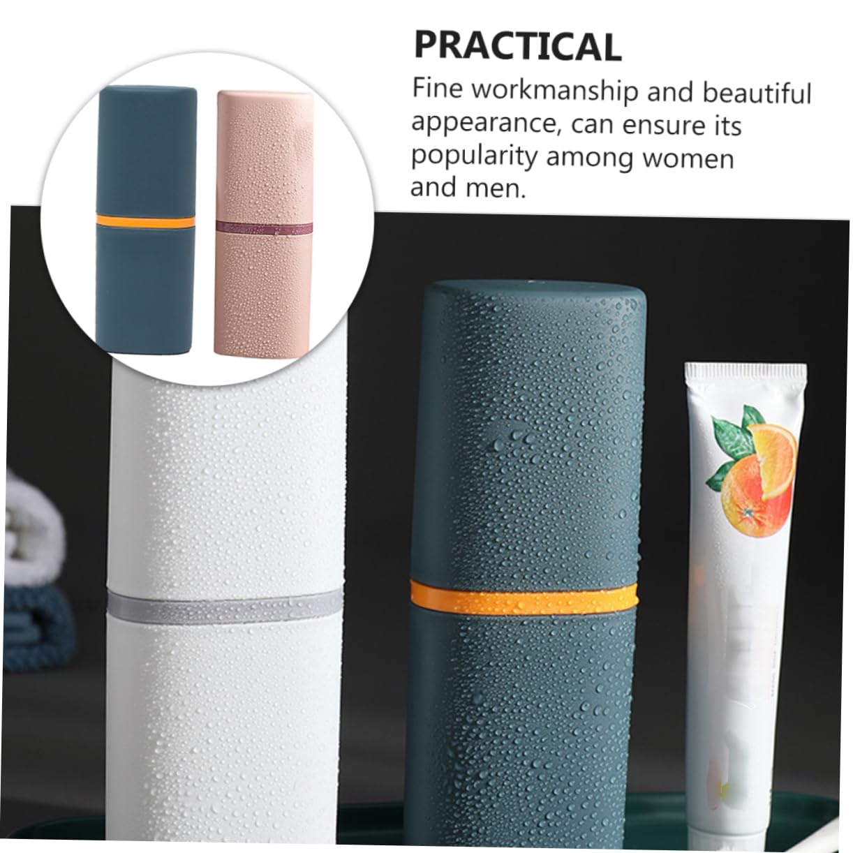 TOVINANNA 2Pcs Portable Toothbrush Storage Case Fine Workmanship Travel Washing Cup Compact Design for Home Travel Use Dark Blue Pink