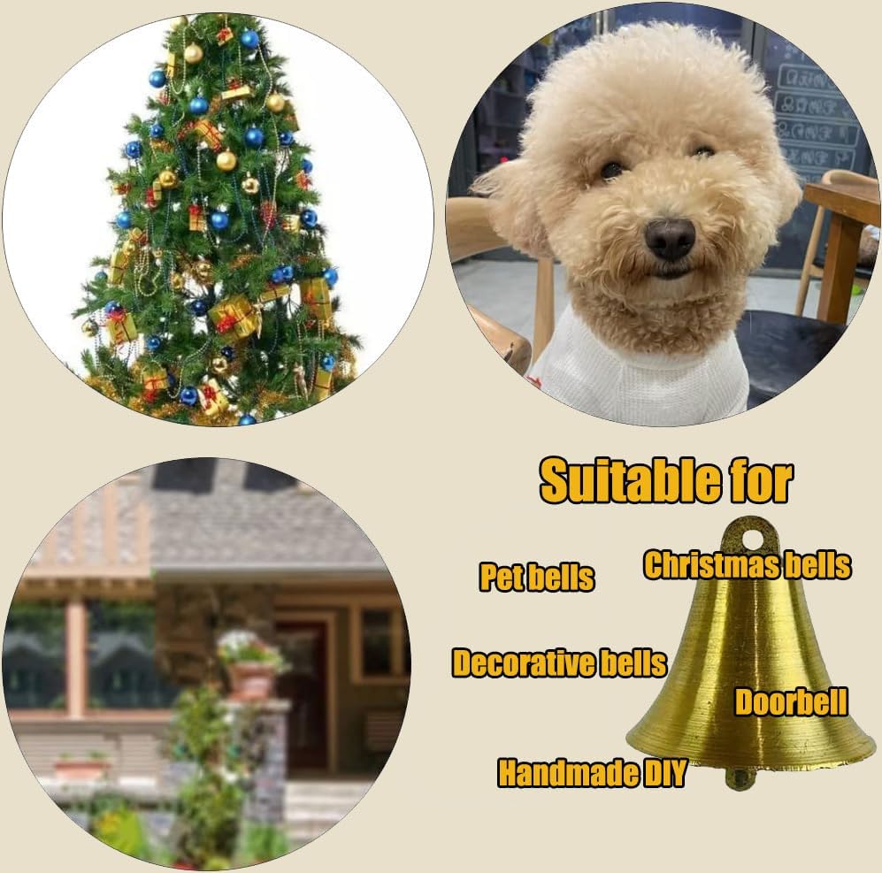 Miniatura 6 de 2 campanas de latón vintage, boca, campanas de viento de cobre, campanas para el hogar, manualidades, perro, oveja, caballo, vaca, jardín, árbol de