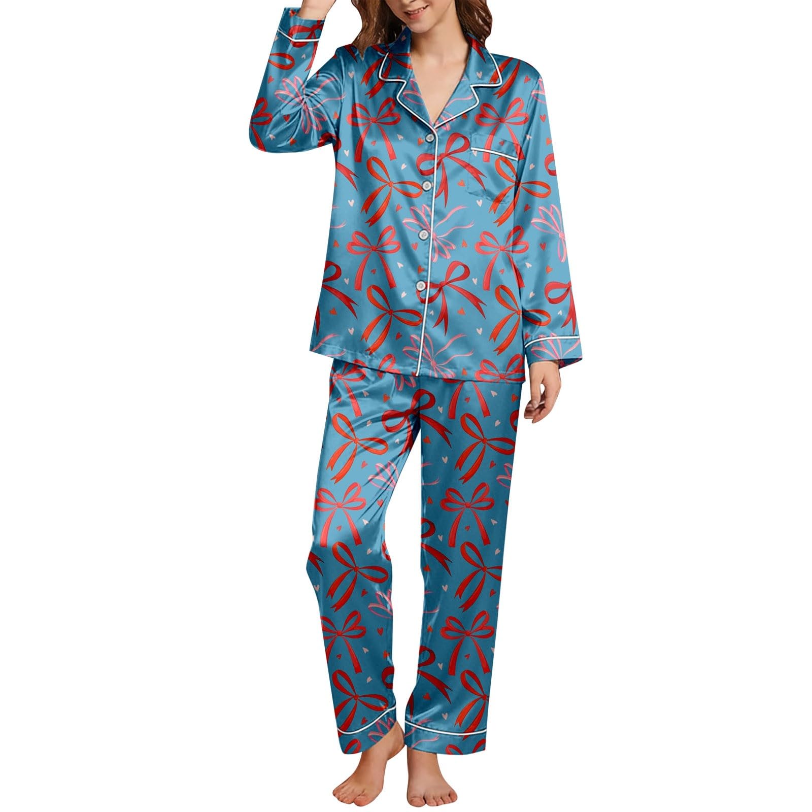 Bequemer, lässiger Schlafanzug mit Blumenmuster, Langarmshirt und Hose – komfortable Nachtwäsche für Zuhause