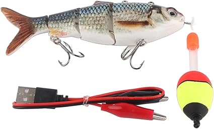 El Señuelo de Pesca Eléctrico es un cebo con sistema de programación de natación de peces simulado, motor de alta velocidad, luz LED verde y diseño multiarticulado para atraer peces tanto de día como de noche. Recargable mediante USB, puede nadar de forma autónoma como un pez real.