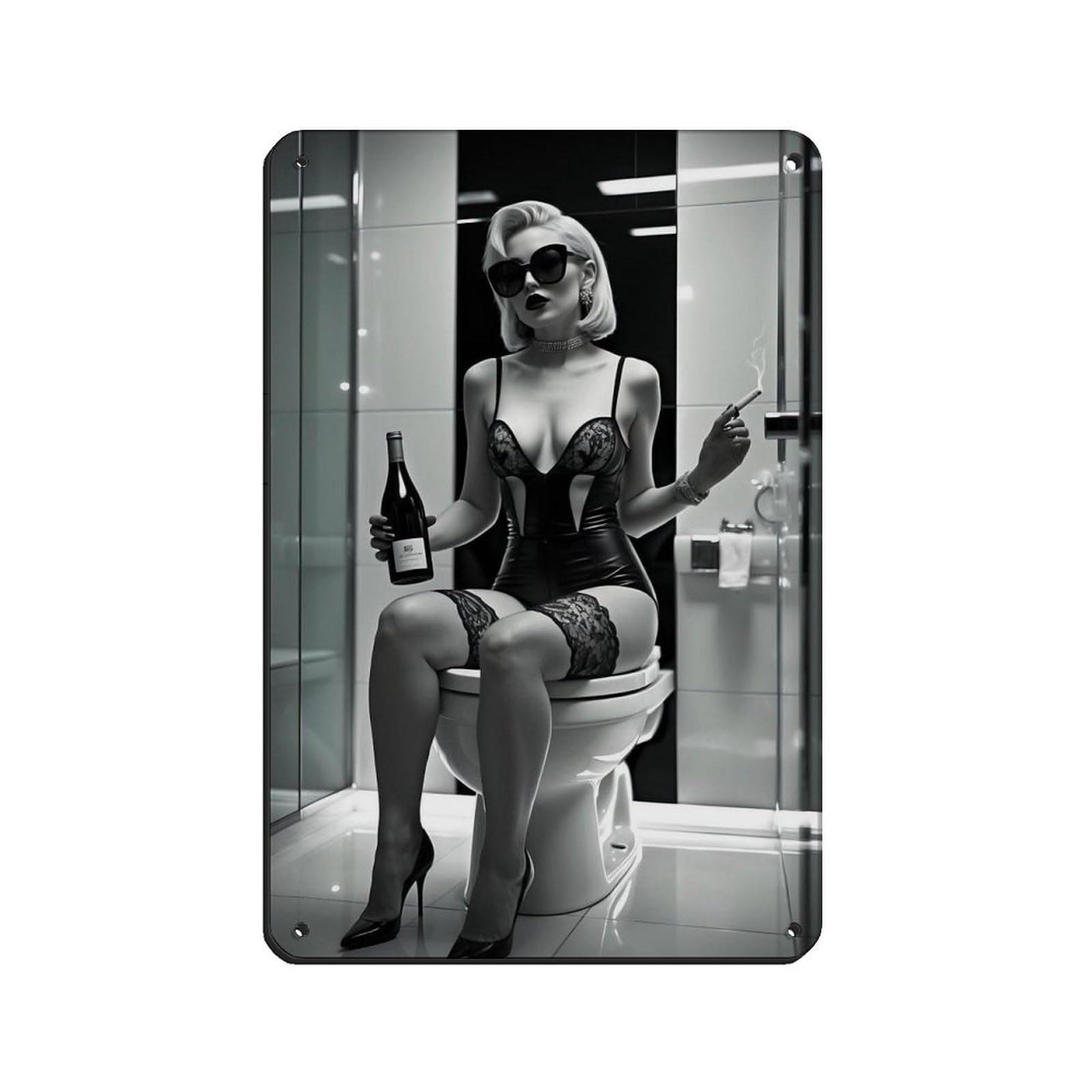 Sexy Glamorous Woman in Black Lingerie Art Retro Poster Metal Tin Sign Chic Art Retro Iron Painting Bar People Cave Cafe Family Garage Poster Wall Decoration 8x12inch(20x30cm)