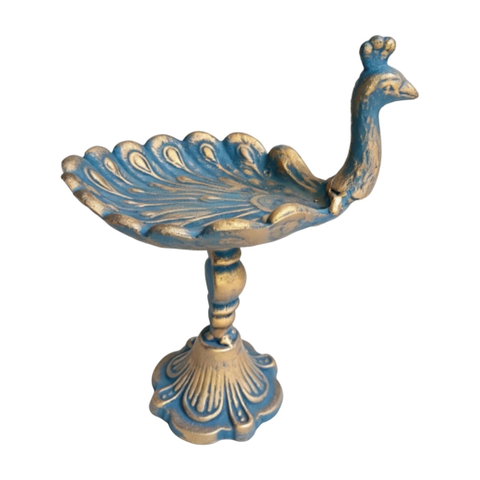 NVOQILIN Garden Ornament Bird Holder Tray, Cast Iron Vintage Feeder Inspired Accent for Patio Courtyard Tabletop Display with Pedestal Base Stand Bird Tray Antique Decor Courtyard Ornament Shelf