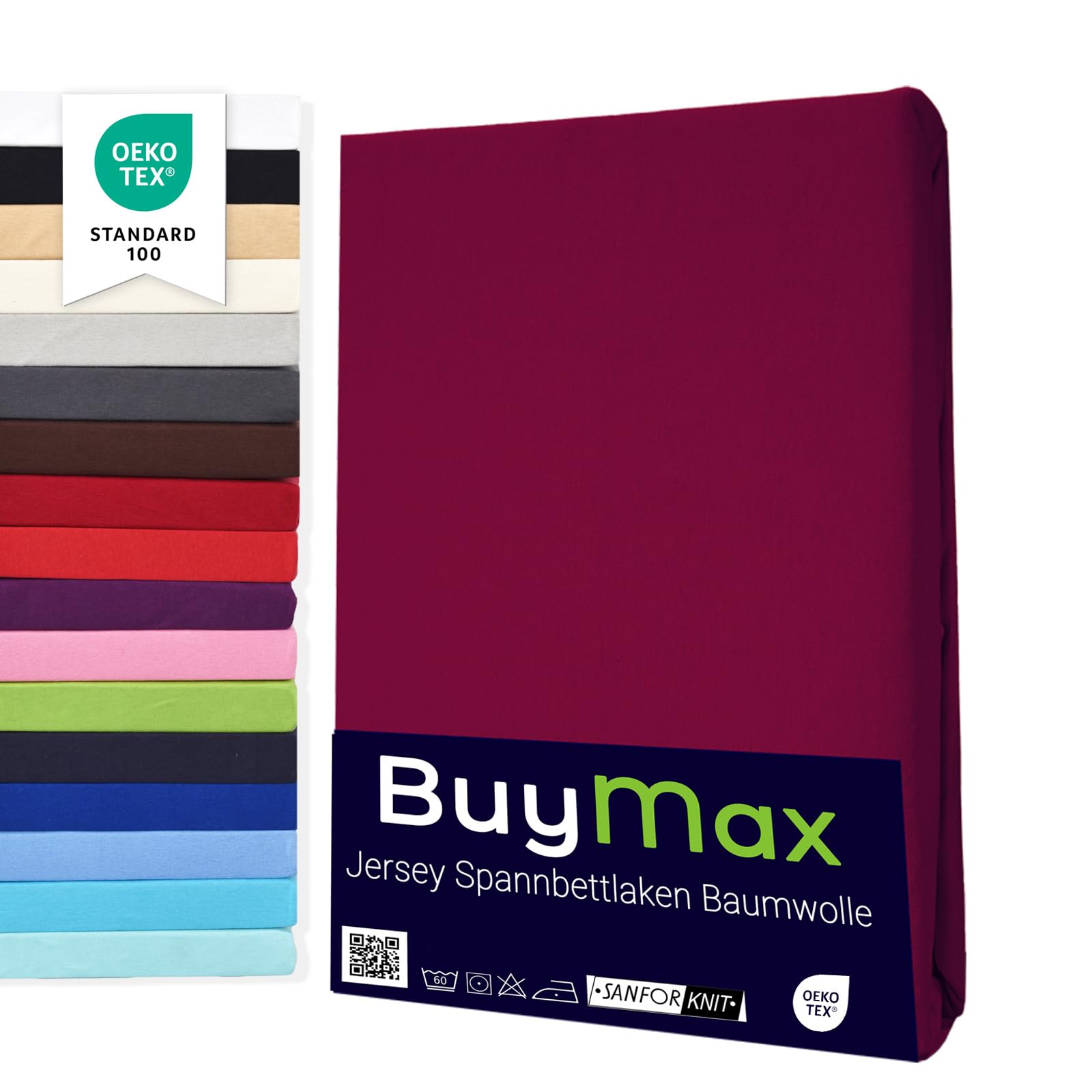 Buymax Spannbettlaken 120x200cm Doppelpack 100% Baumwolle Spannbetttuch Bettlaken Jersey, Matratzenhöhe bis 25 cm, Farbe Bordeaux