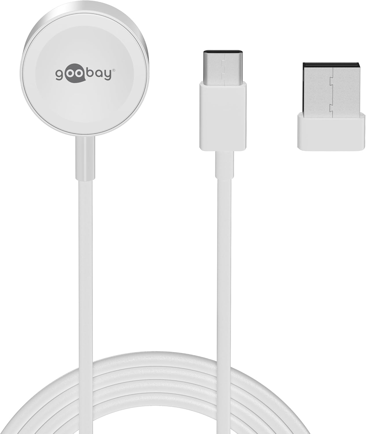 goobay 65343 Apple Watch Wireless Charger Compatible with All Models of Apple Watch SE/8/7/6/5/4/3/2 with USB Adapter