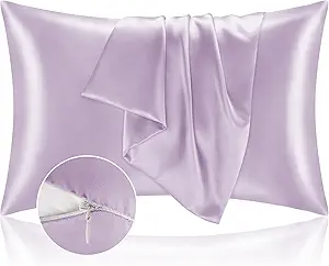 BEDELITE Satin Pillowcase with Zipper 2 Pack, Lavender Pillow Cases Standard Size, Super Soft and Cooling Similar to Silk Pillow Cases, Gift for Women Men(20x26 Inches)
