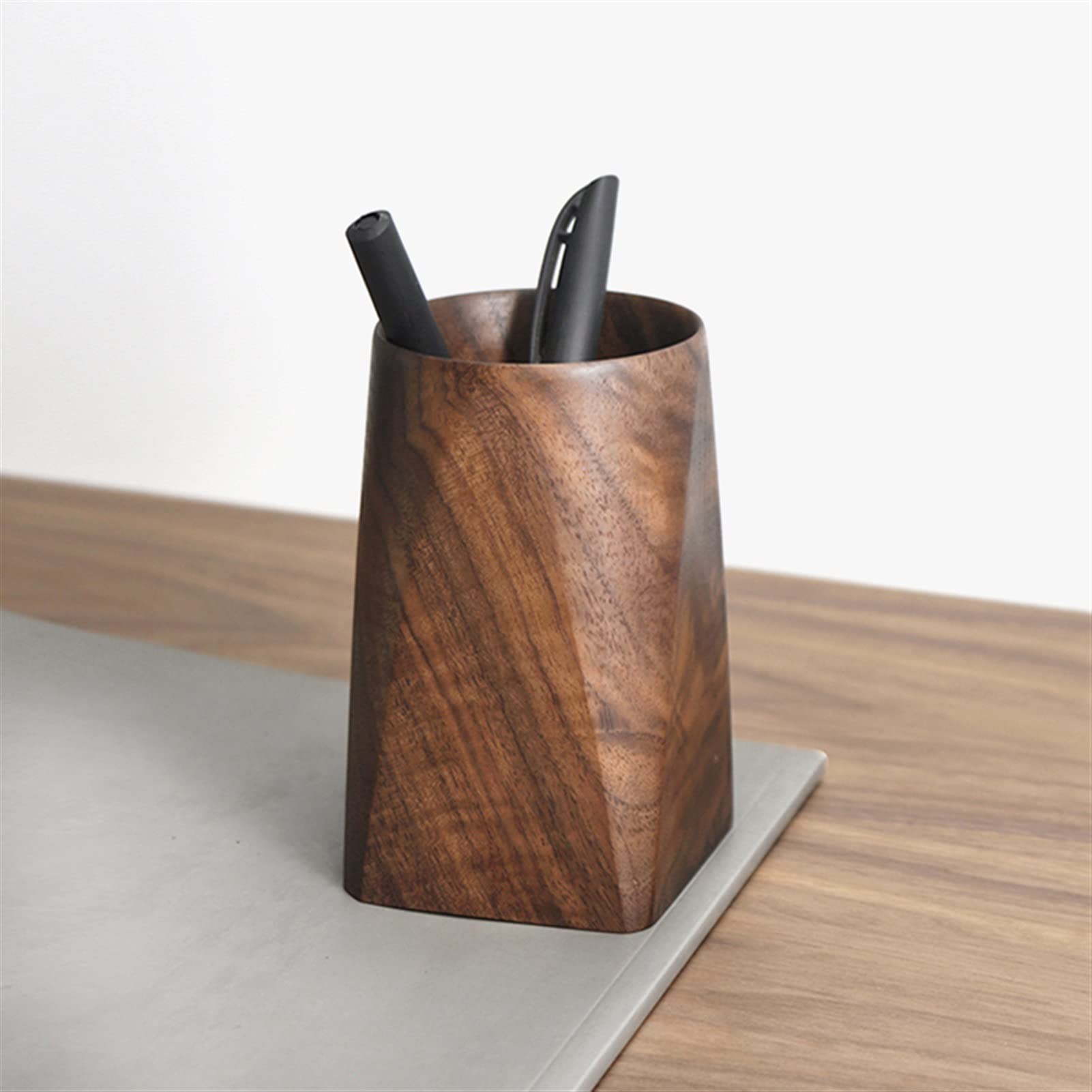 Portapenne e portamatite in Legno, Organizer per Utensili da Scrittura in Noce Nero per casa o Ufficio, 2,95" x 2,95" x 4,72"
