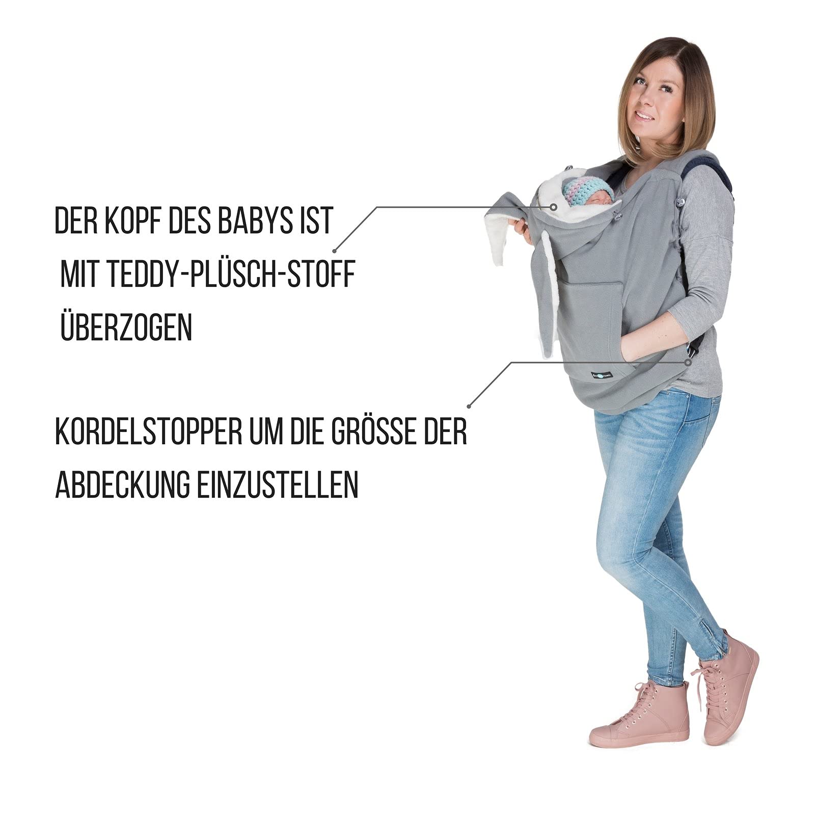 Fleece BABY Tragecover Tragebadeckung BUNNY GRAU
