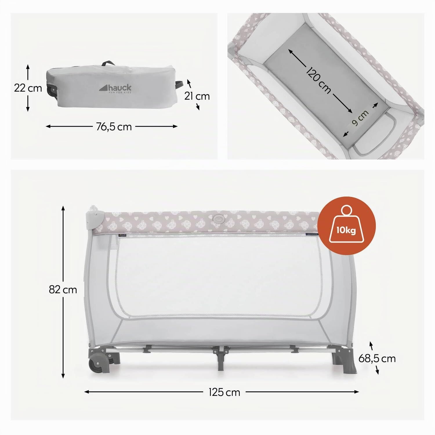 Hauck Culla da Campeggio Sleep N Play Center - Lettino Neonato fino 15kg - Letto pieghevole 120x60cm - Letto Bambini con 2 Piani Regolabili, Fasciatoio e Ruote - Grigio, Orsi