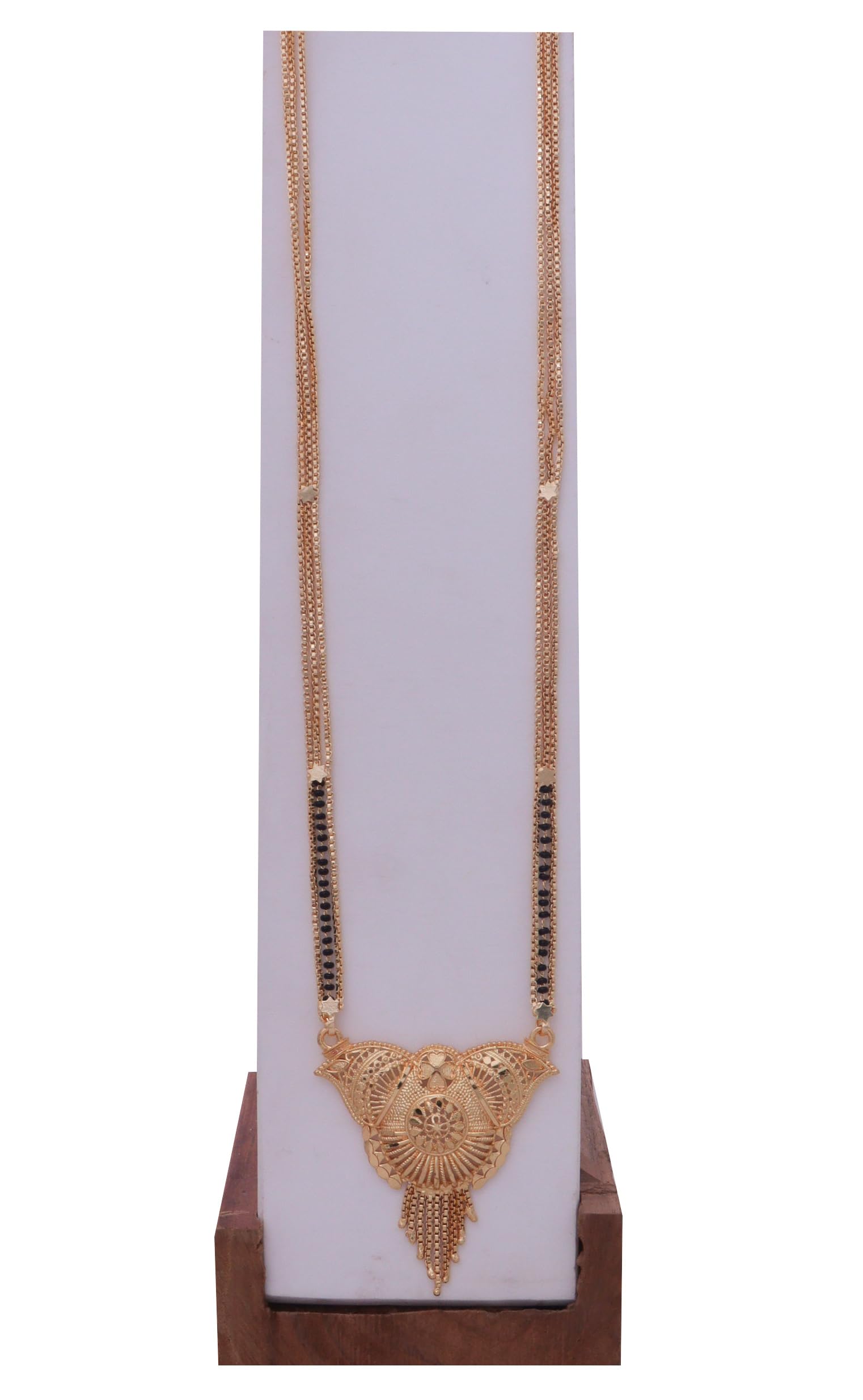 Elegant Brass Gold Plated Brass 28 Inch Long Chain Black Beads Mangal Sutra Tali/Tanmaniya/Nallapusalu/Mangalsutra for Women-image-46