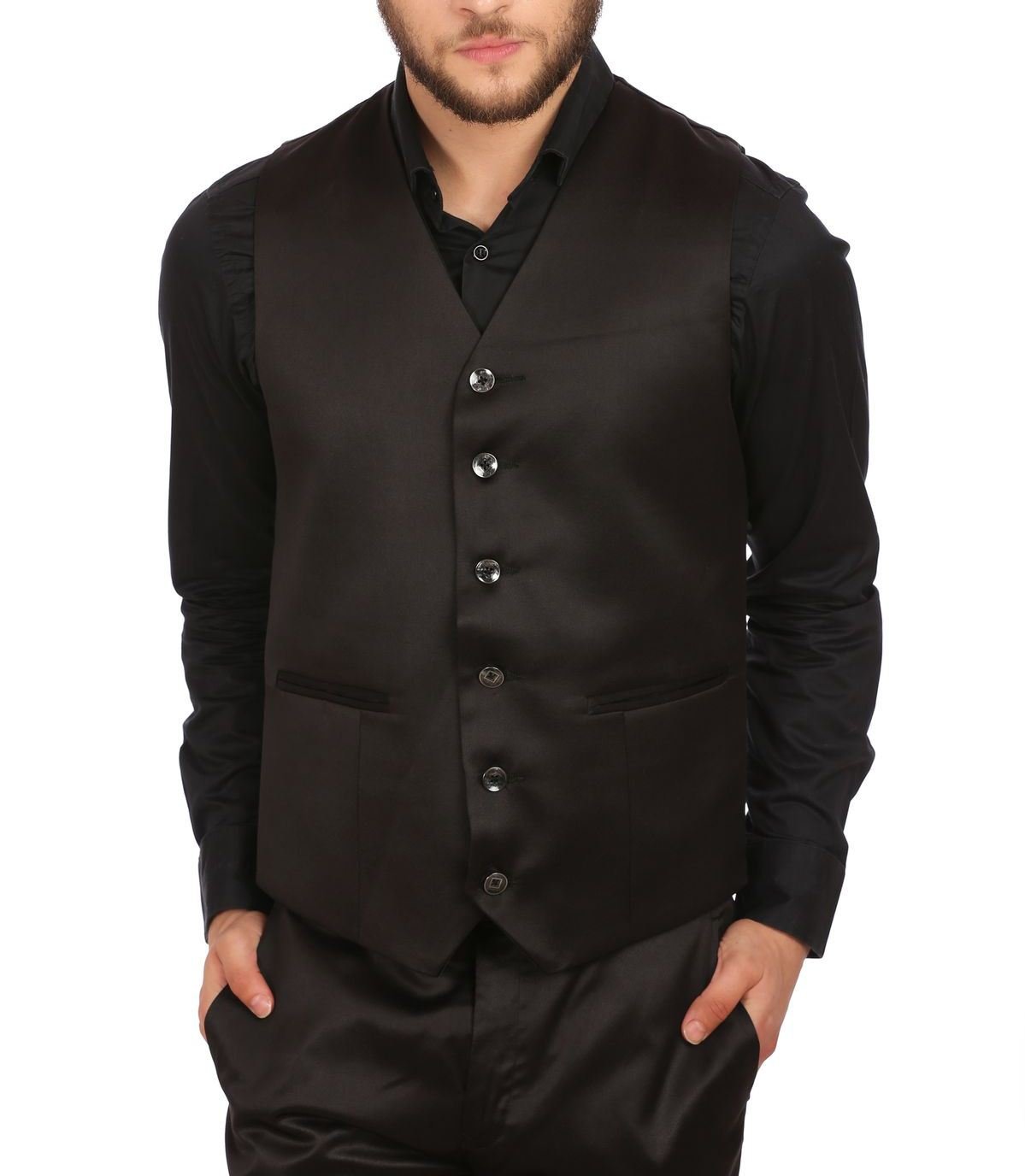 wintage Men's Poly Blend Notched Lapel Black Tuxedo Vest-picture-23