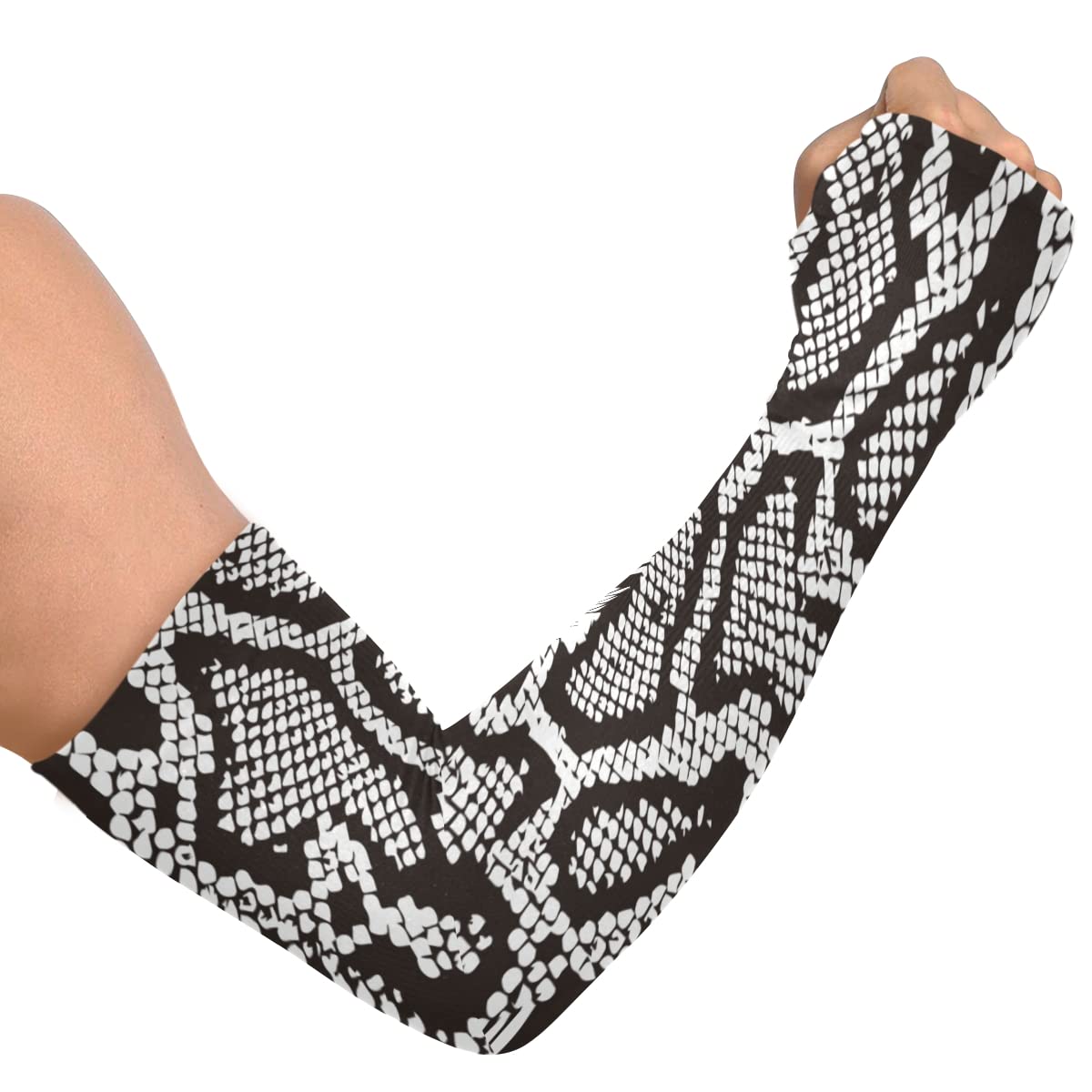 linqin Snake Skin Pattern Black and White UV Sun Protection Arm Sleeves for Women Men, Compression Cooling Sleeve Cover for Outdoor Sports
