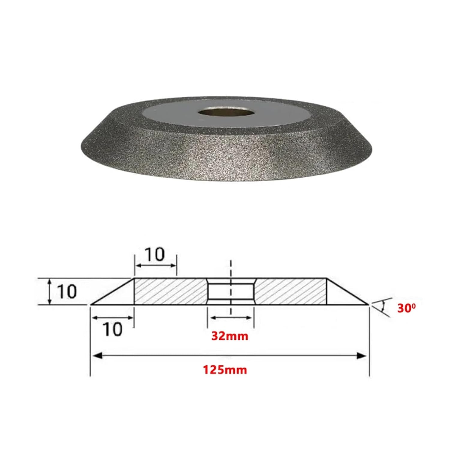 1pcs Single Bevel Flat Shaped Electroplated Diamond Grinding Wheel for Tungsten Carbide - Precision Grinding Tool(200Grit 125mmx32mmx30Deg)