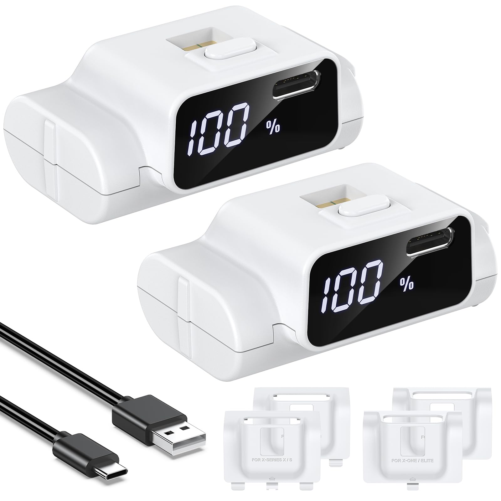 YUANHOT - Batterie rechargeable pour Xbox Series X/S, écran LED, lot de 2 batteries à charge rapide de 3600 mWh, ensemble de charge et kit de charge à distance pour Xbox Series X/S-W