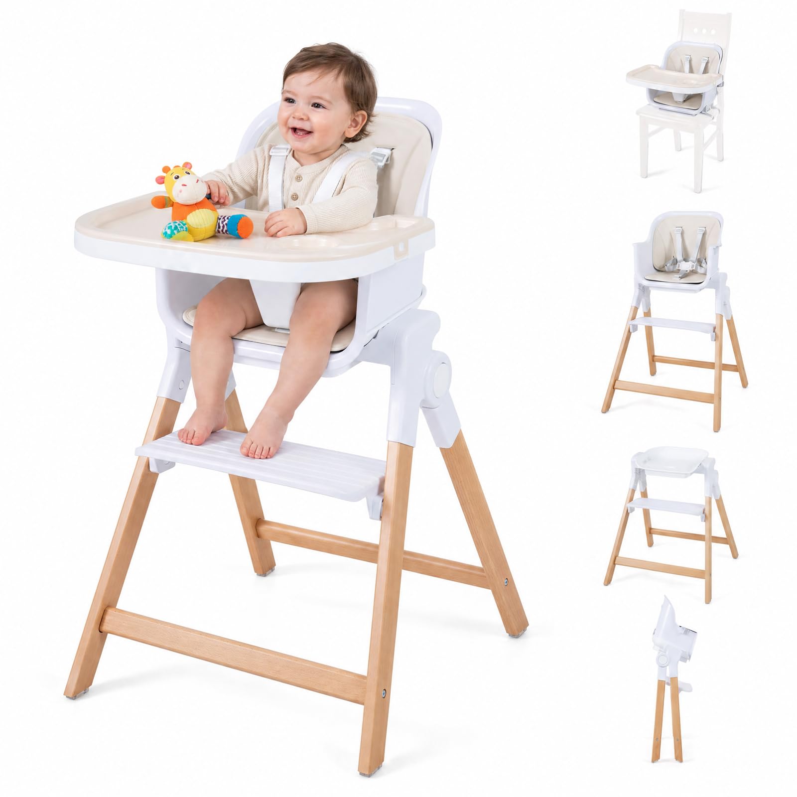 Maxmass 4 in 1 Baby High Chair, Convertible Toddler Feeding Chair (Beige) โ image 1