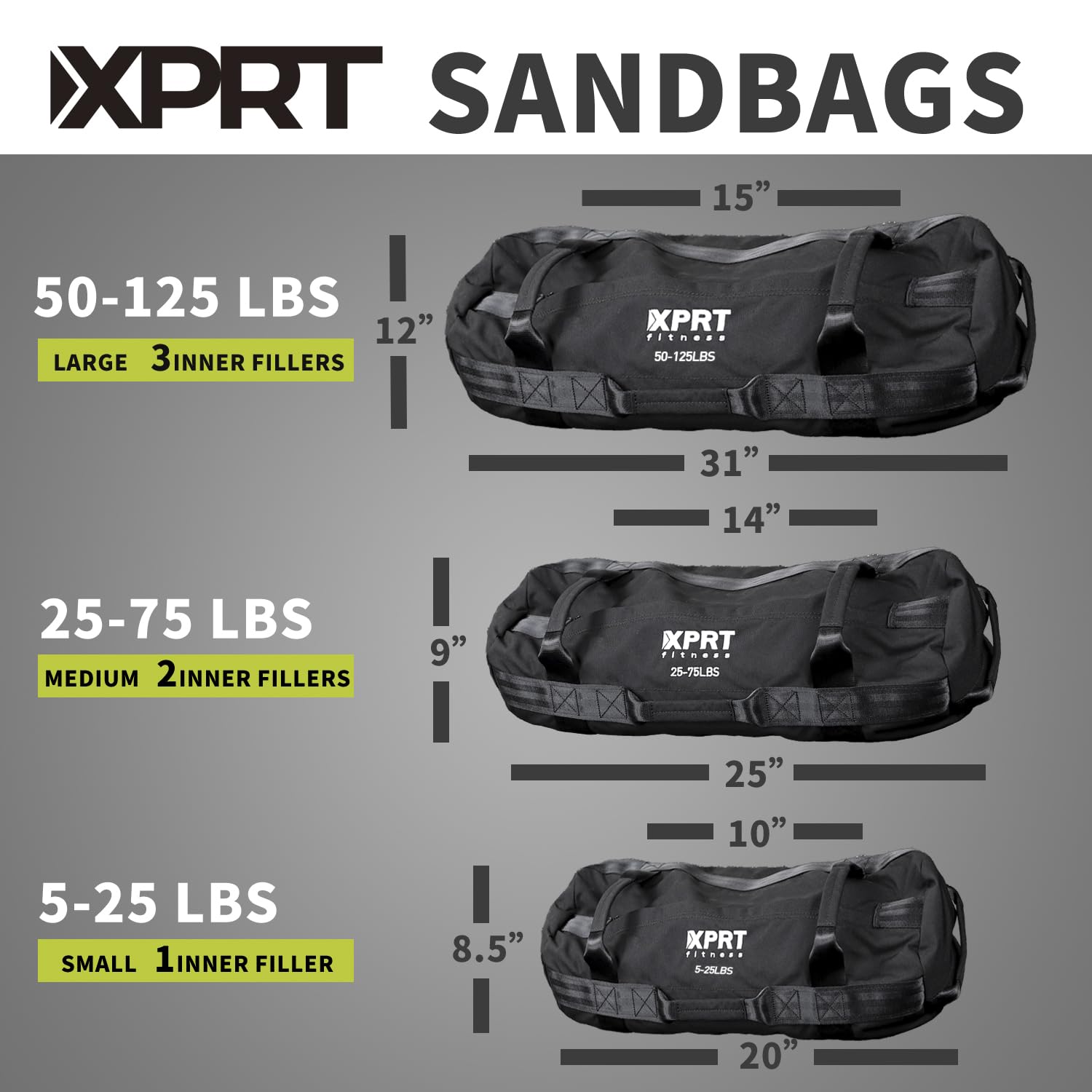 XPRT - Bolsa de arena para entrenamiento de alta resistencia, 7 asas de agarre, color negro
