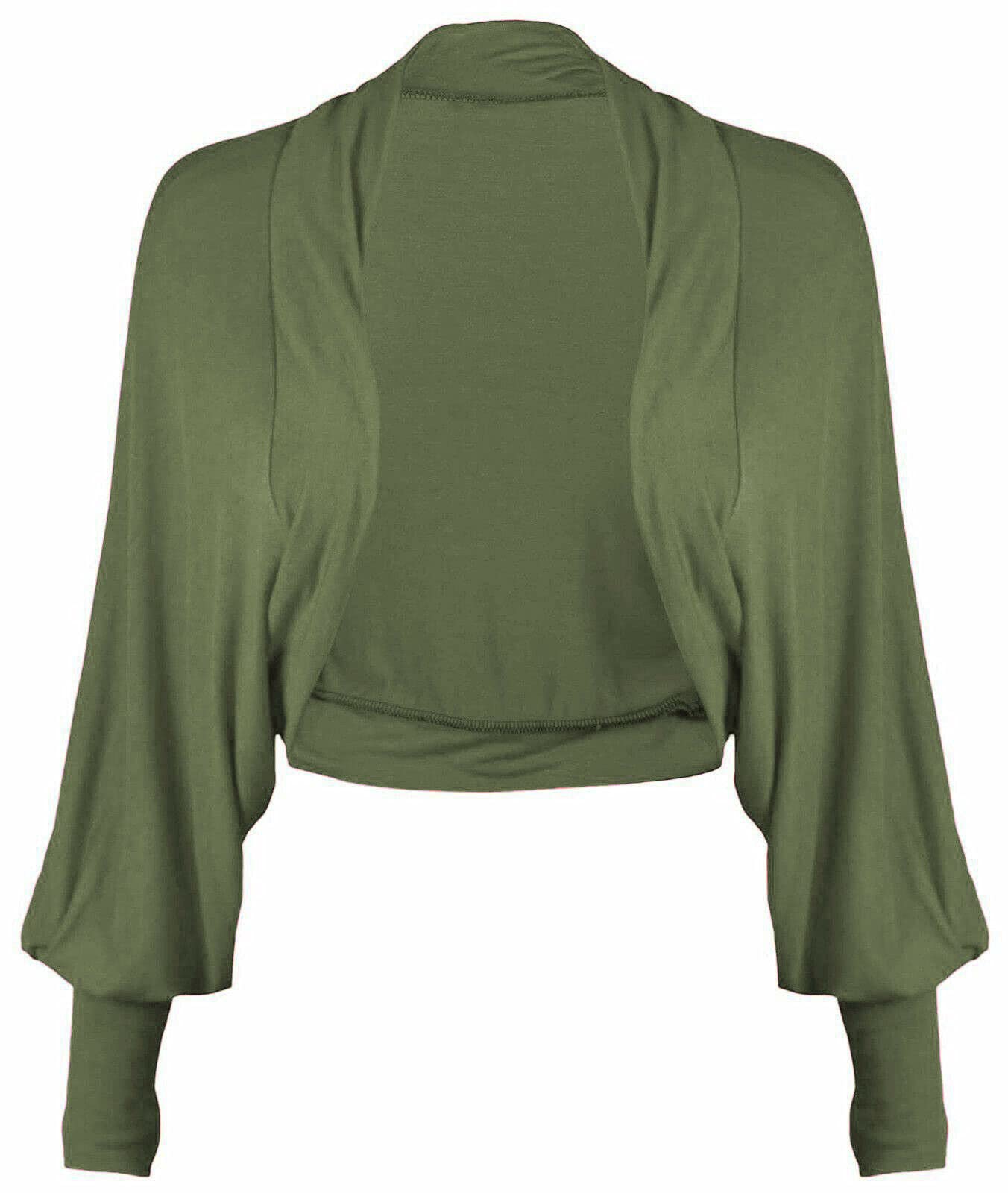 FAIRY BOUTIQUE Ladies Batwing Shrug Cropped Cardigan Long Sleeve Plain Jersey Bolero Top Cardigan (Khaki UK 16-18)