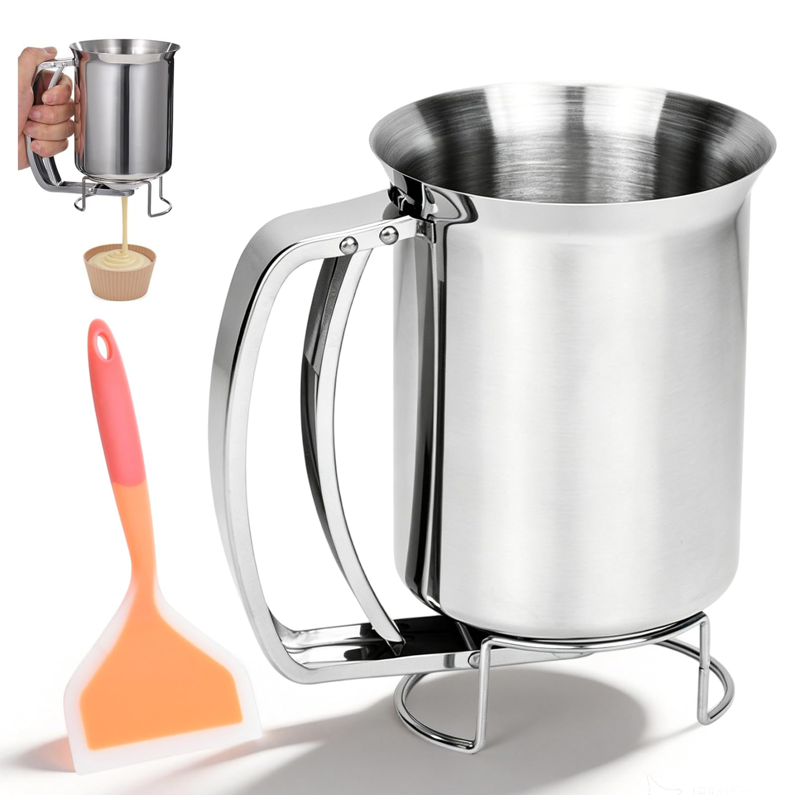 Pancake Batter Dispenser, Stainless Steel Batter Dispenser with Pancake Maker Tool Kitchen Baking Tool for Cupcakes Crepes Waffles 900 ml / 32 oz