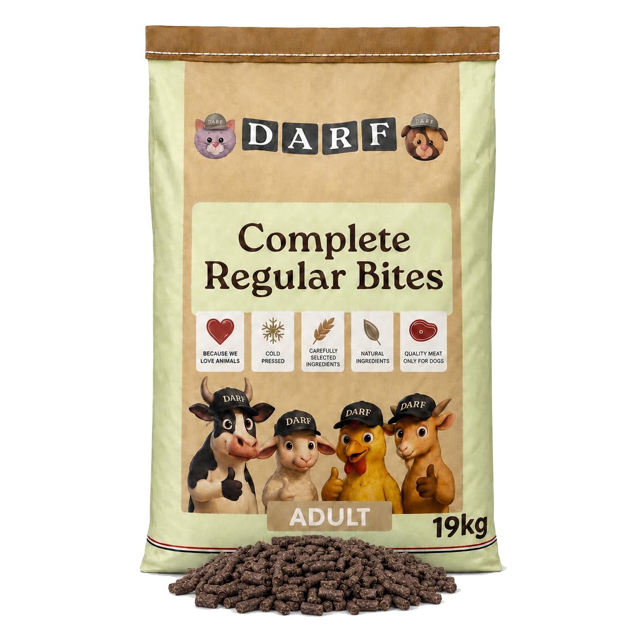 DARF Regular Cold-Pressed Complete Dry Dog Food, 60% Meat, 19kg