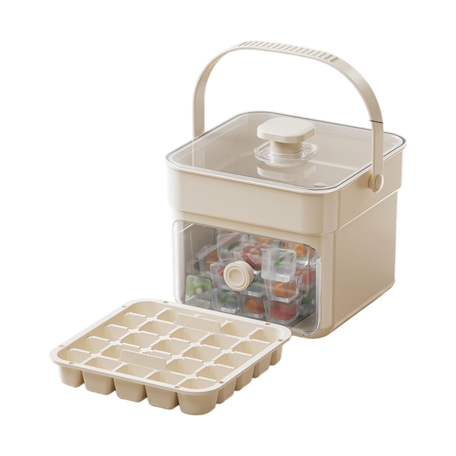 ZEPFJHE Button Ice Tray with Lid and Bin Dishwasher Safe for Daily Use Press Freezing Block Maker