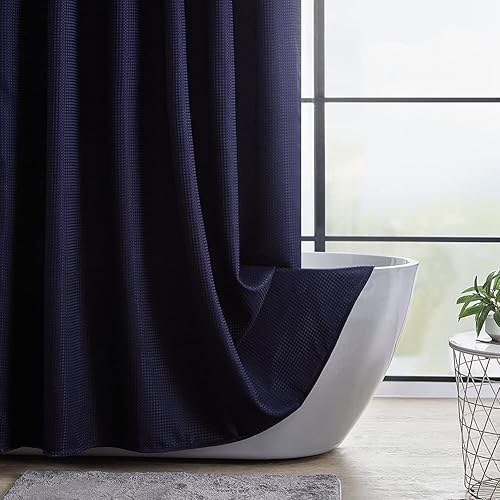 Vista 22 de Cortina de ducha de tela blanca con tejido de gofre de 72 x 72 pulgadas, forro de cortina de ducha de tela texturizada resistente, cortinas de ducha