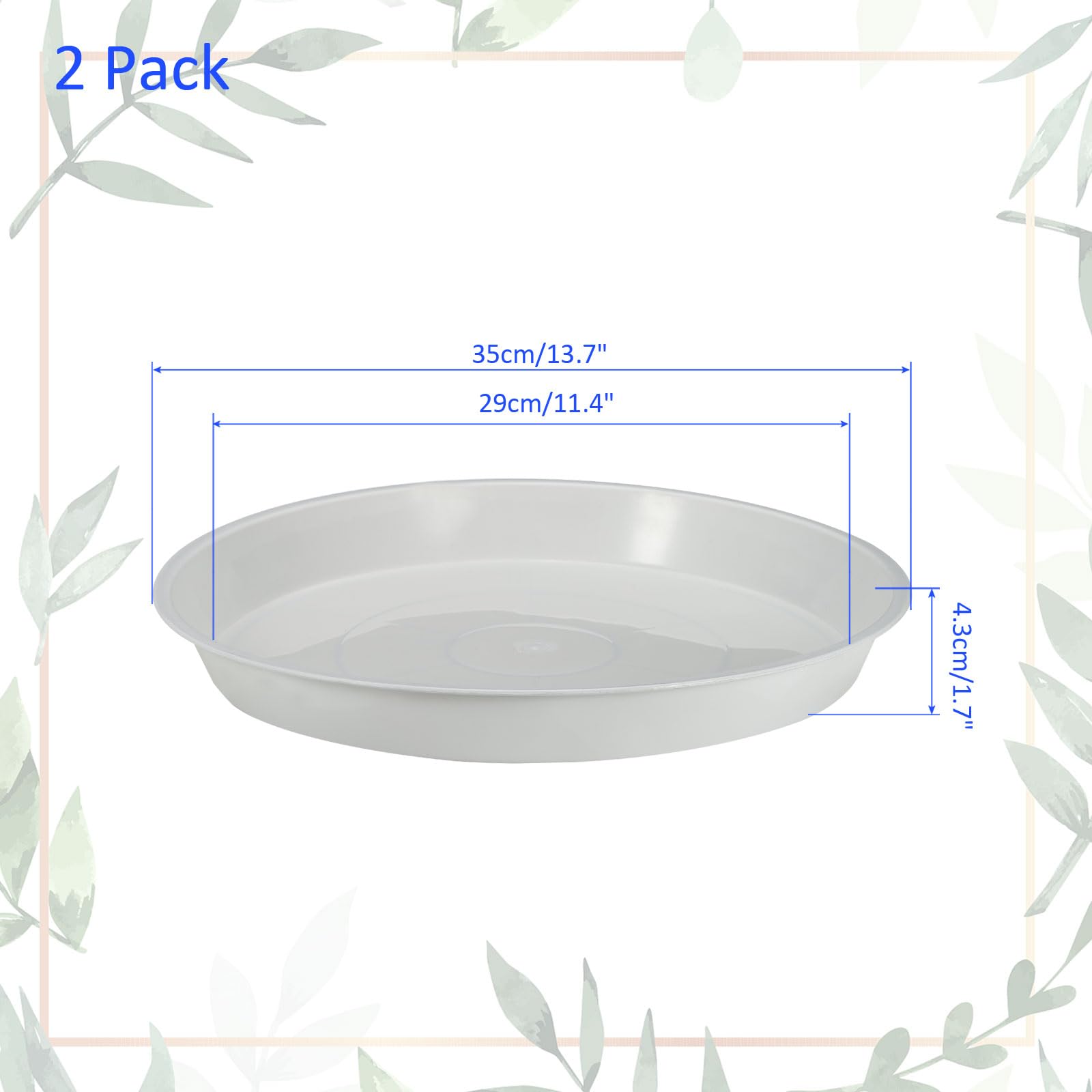 M METERXITY 2 Pack Planter Saucers - Plastic Plant Tray Flowerpot Drip Trays Round Apply to Outdoor/Garden (13.7 Inch/ 35cm, White) - Image 3