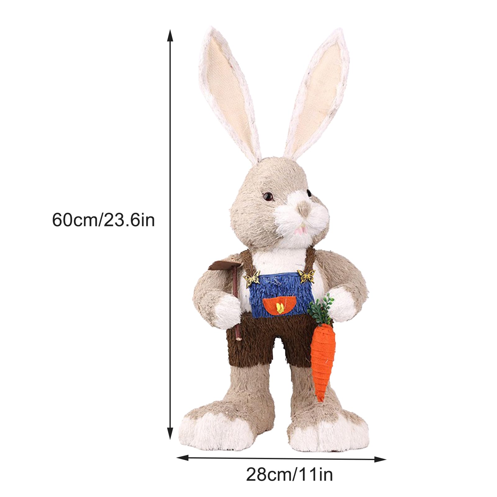 Fyearfly Dekoracja królika ręcznie tkana słomka 60 cm figurka do dekoracji domu ogrodu sklepu
