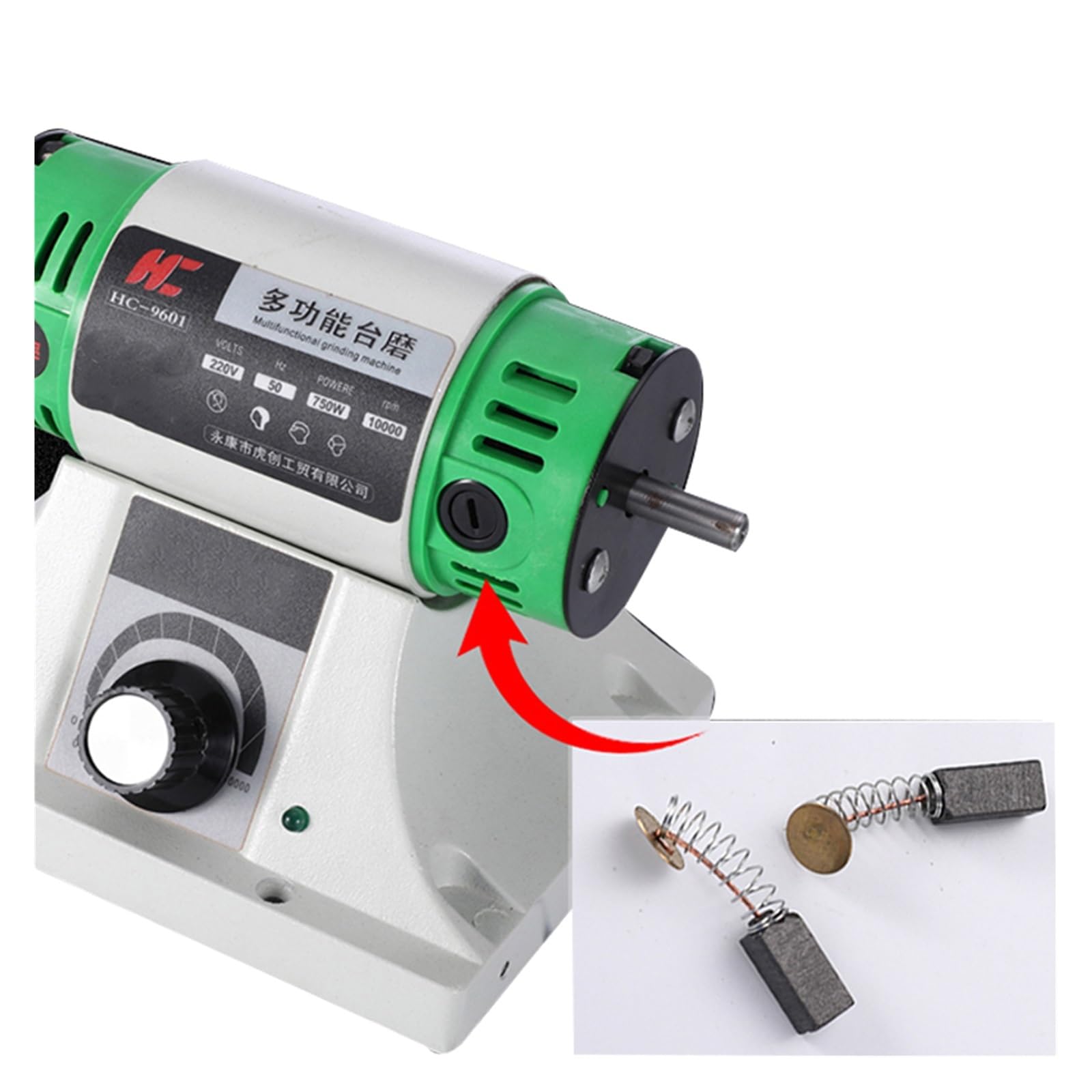Esmeriladora de Banco, Máquina pulidora de banco eléctrico for joyería y gemas, pulidora de torno de escritorio, velocidad ajustable de 0 a 10000RPM, 750W, para moler, pulir y taladrar(Groen)