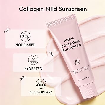 PDRN Collagen Sunscreen SPF 50 Broad Spectrum for Face, No White Cast Moisturiser with SPF, Lightweight Non-Greasy Hydrating Face Sunscreen for Women and All Skin Types Daily Skincare Routine (1Pack)