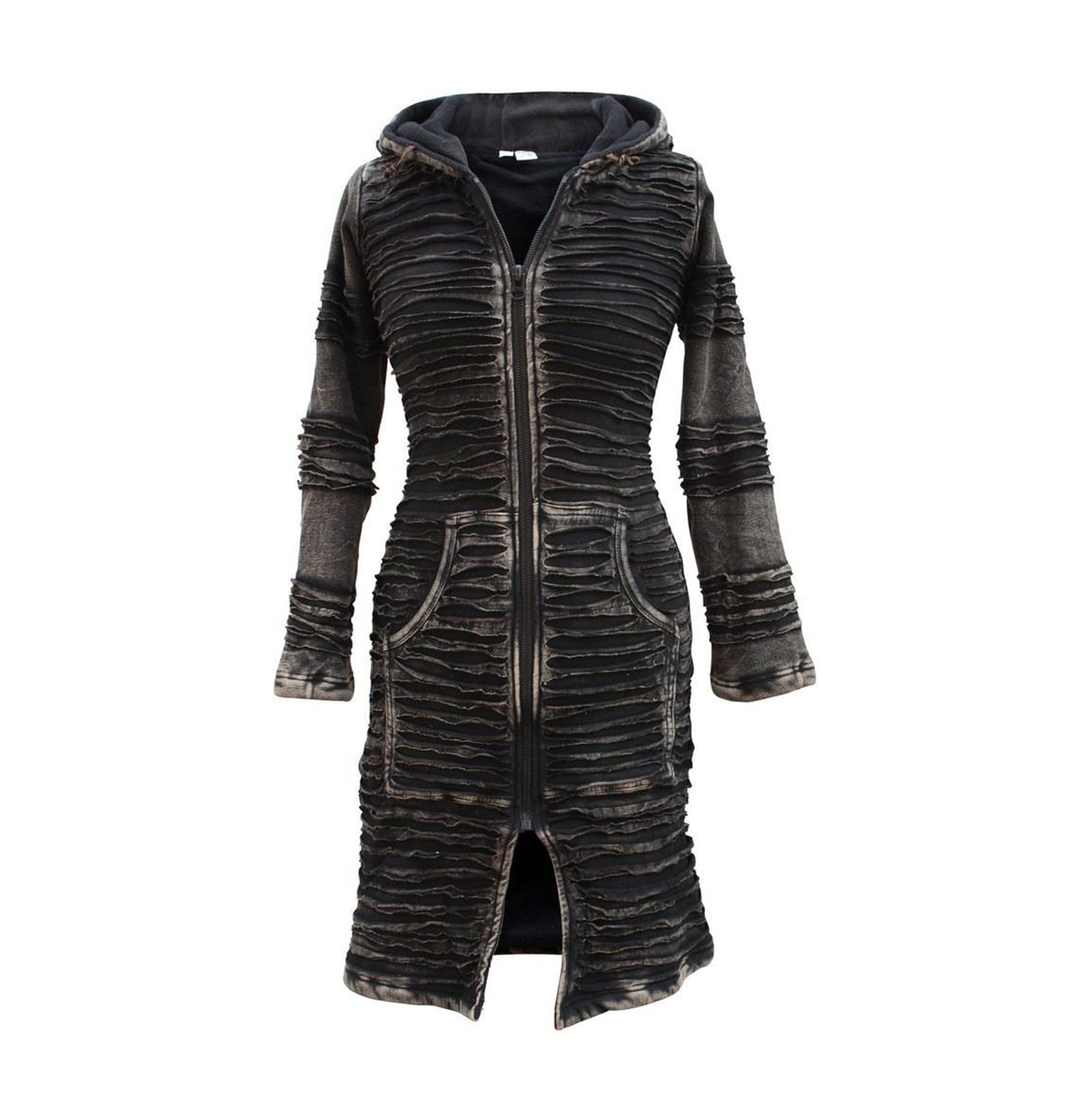 SHOPOHOLIC FASHION Damen Stonewashed Boho Hippie Gothic Lange Jacke