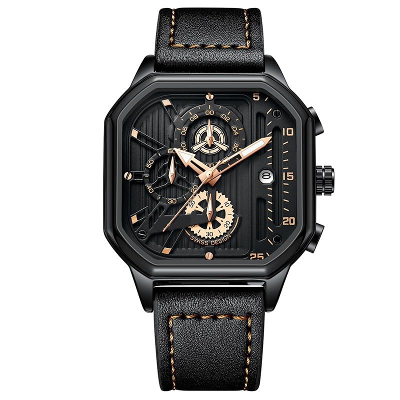 Carlson Raulen Stainless Steel Men Chronograph Waterproof Luxury Fashion Military Quartz Sports Rectangle Wrist Watch (Black Black) (B0C7W9H774) Amazon Price History, Amazon Price Tracker